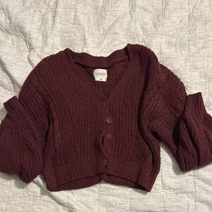 Abercrombie & Fitch Burgundy Cardigan Sweater Chunky Knit Cropped